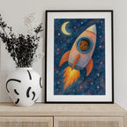 Child rocket flying through space
