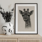 Thread portrait baby giraffe on handmade paper