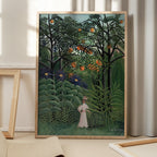 Femme Se Promenant Dans Une Foret Exotique