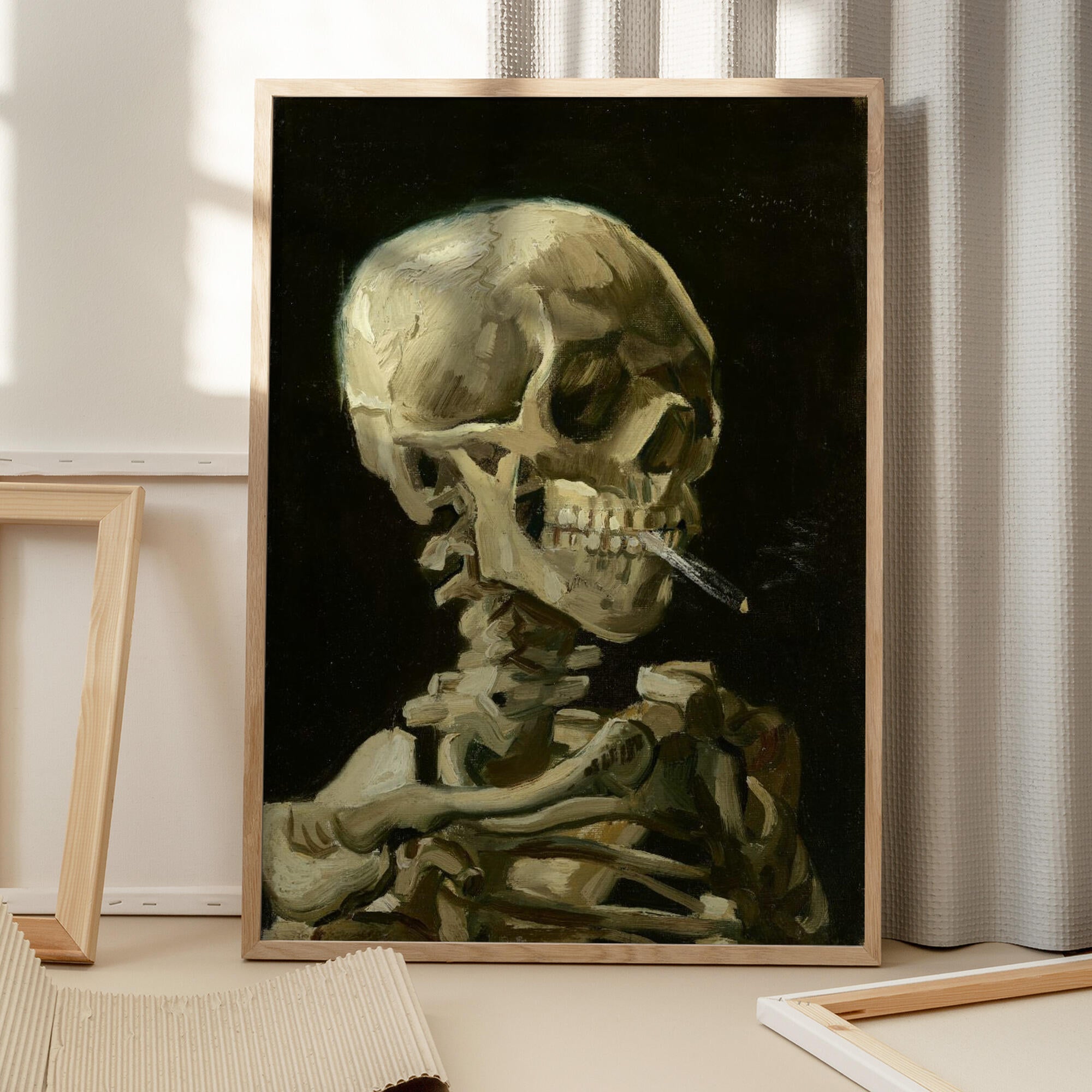 Head of a skeleton with a burning cigarette