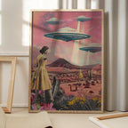 Desert Landscape With UFOs Hovering