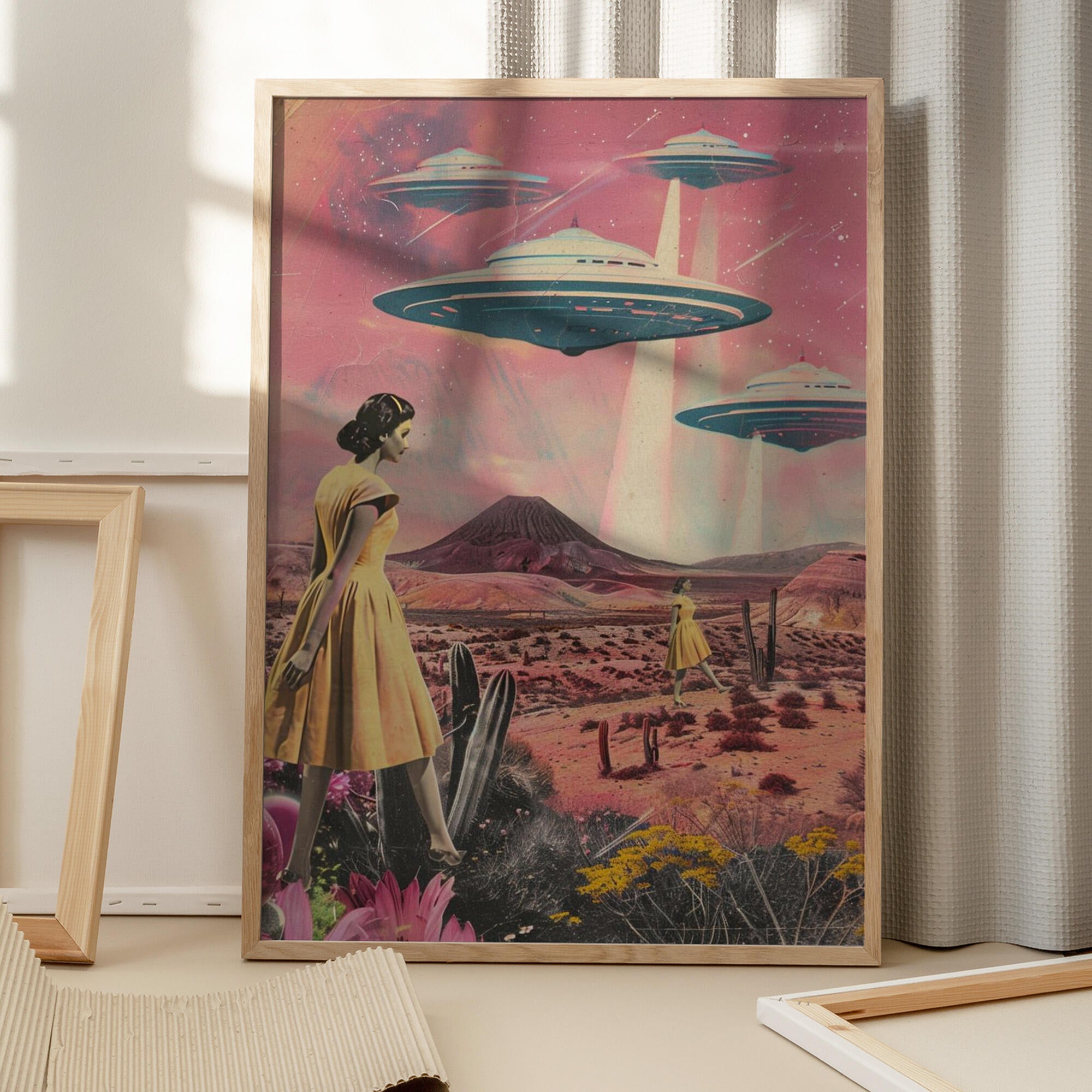 Desert Landscape With UFOs Hovering