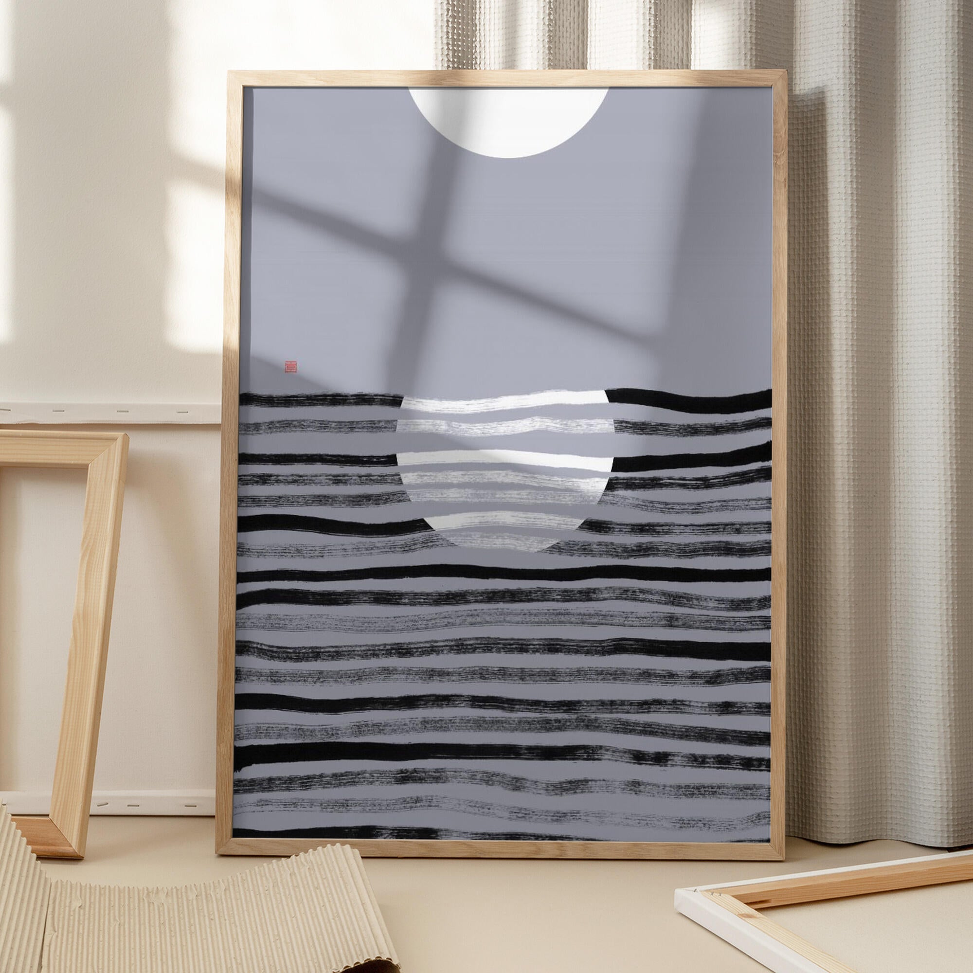 Minimalist Moon Ocean Scene