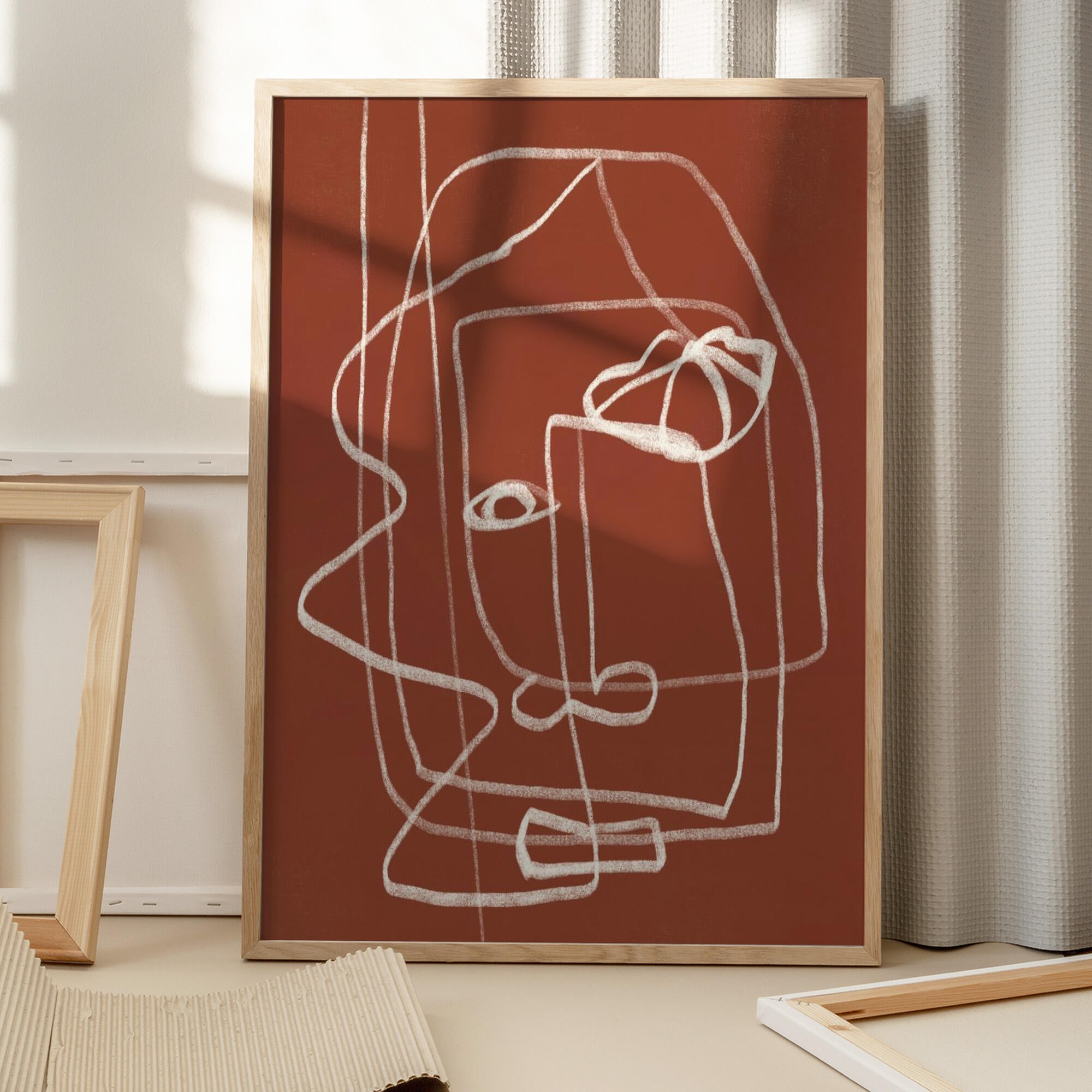 Line Art Abstract Portrait Terracotta 03