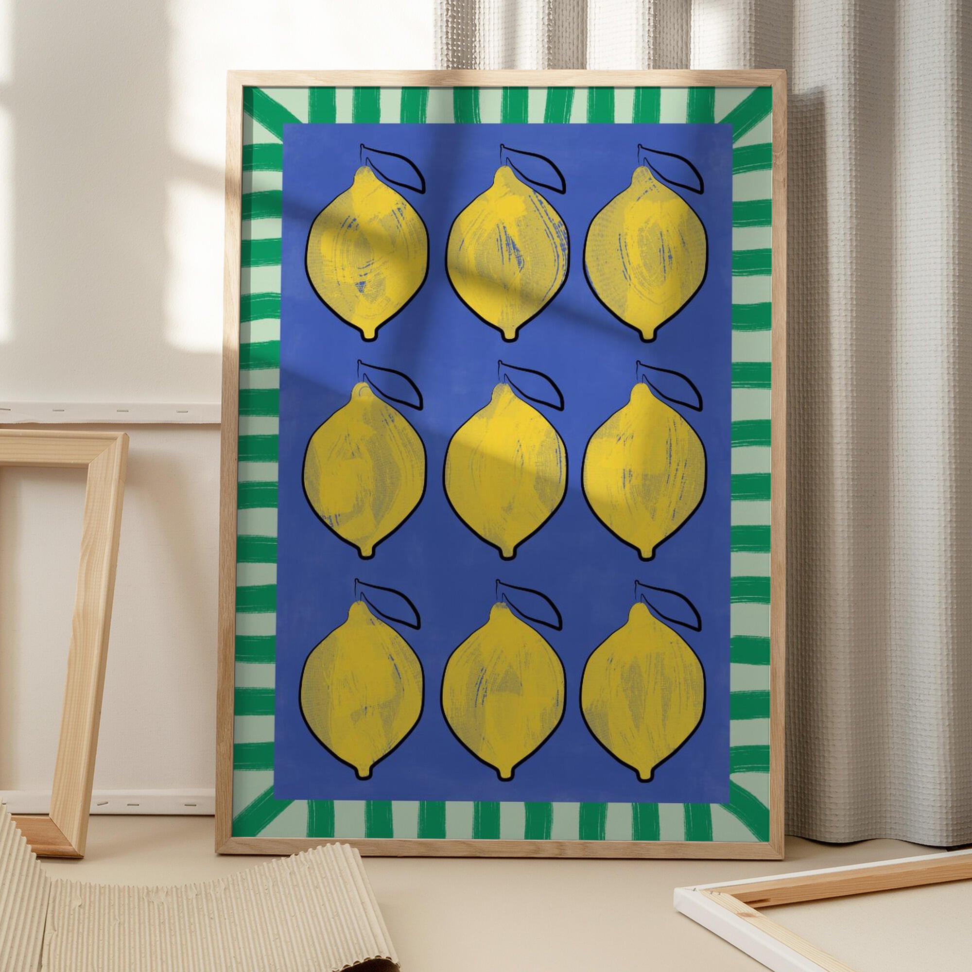 Vibrant Yellow Lemons on a Deep Blue