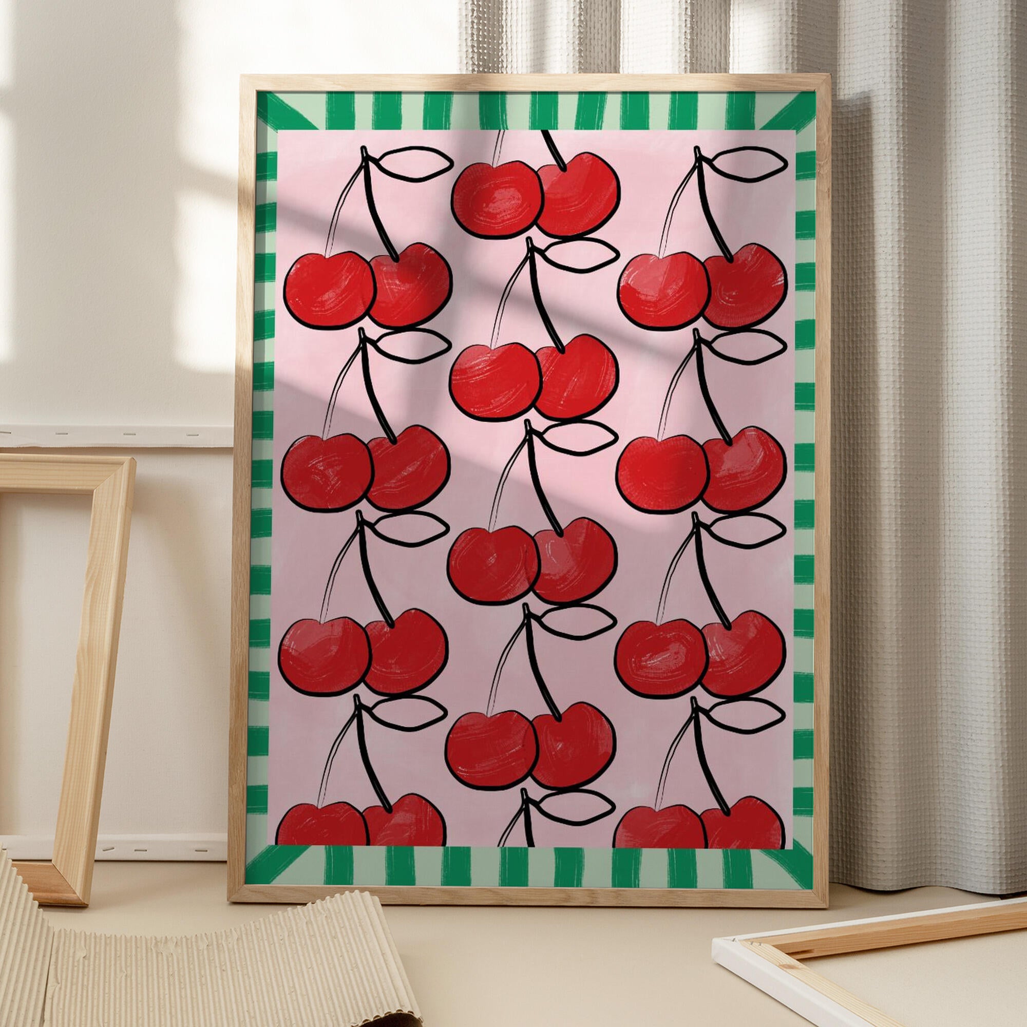 Red Cherries on a Pink