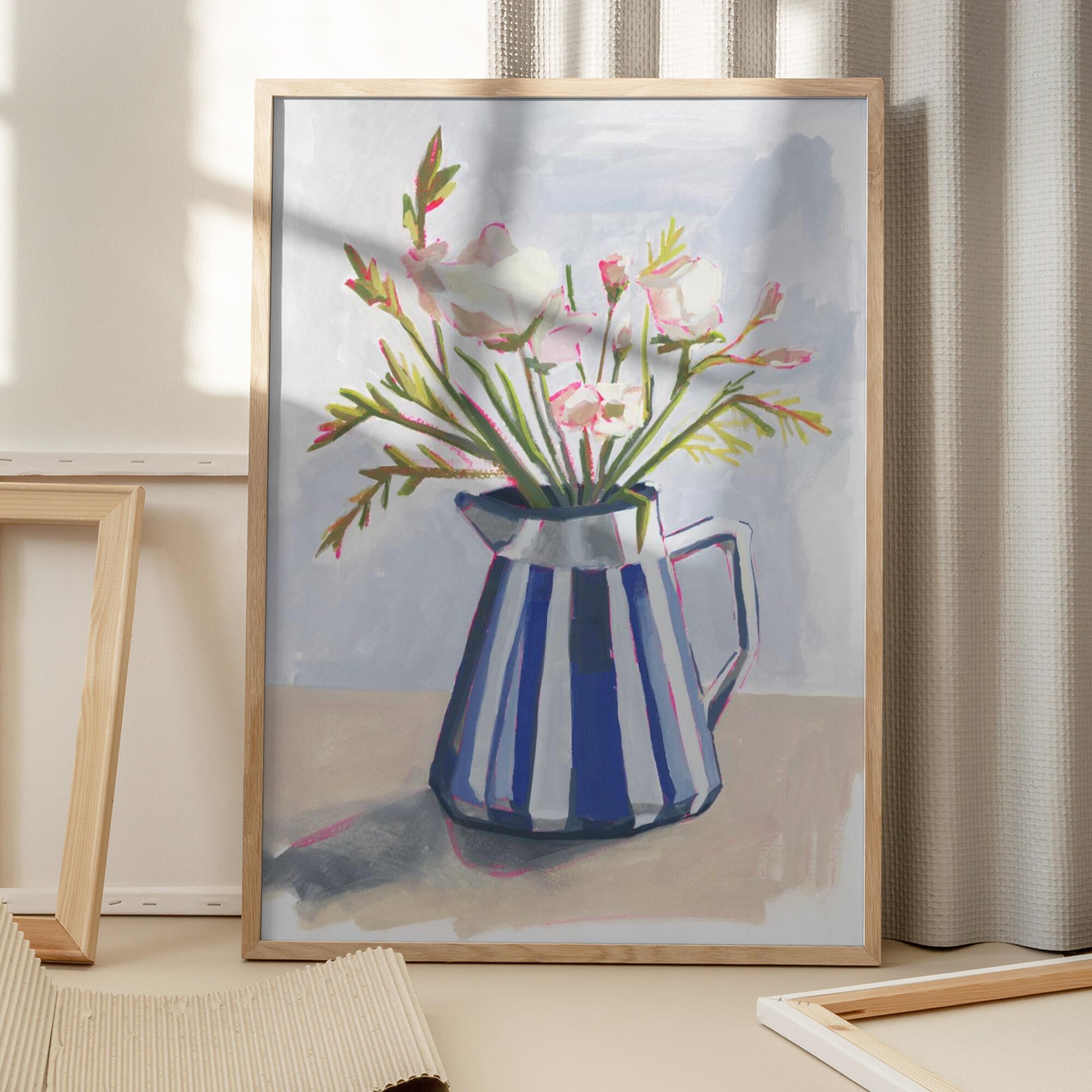 Fresh flowers in a striped vase I