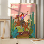 Cowgirl on horse in the desert