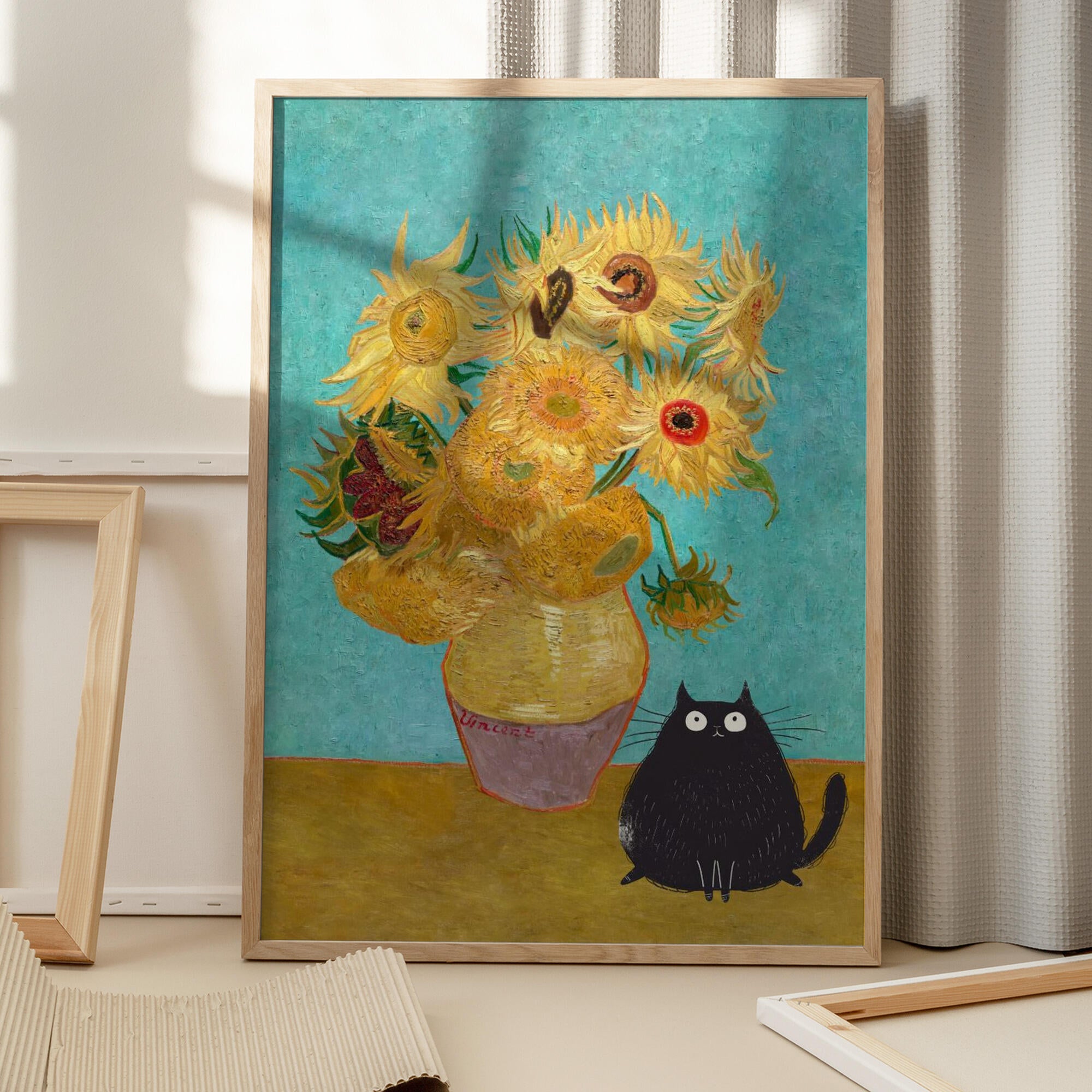 Sunflowers And Cat