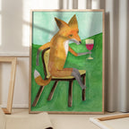 Mr. Fox drinking red wine