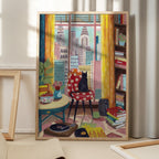 Cat in front of window in New York bright colours