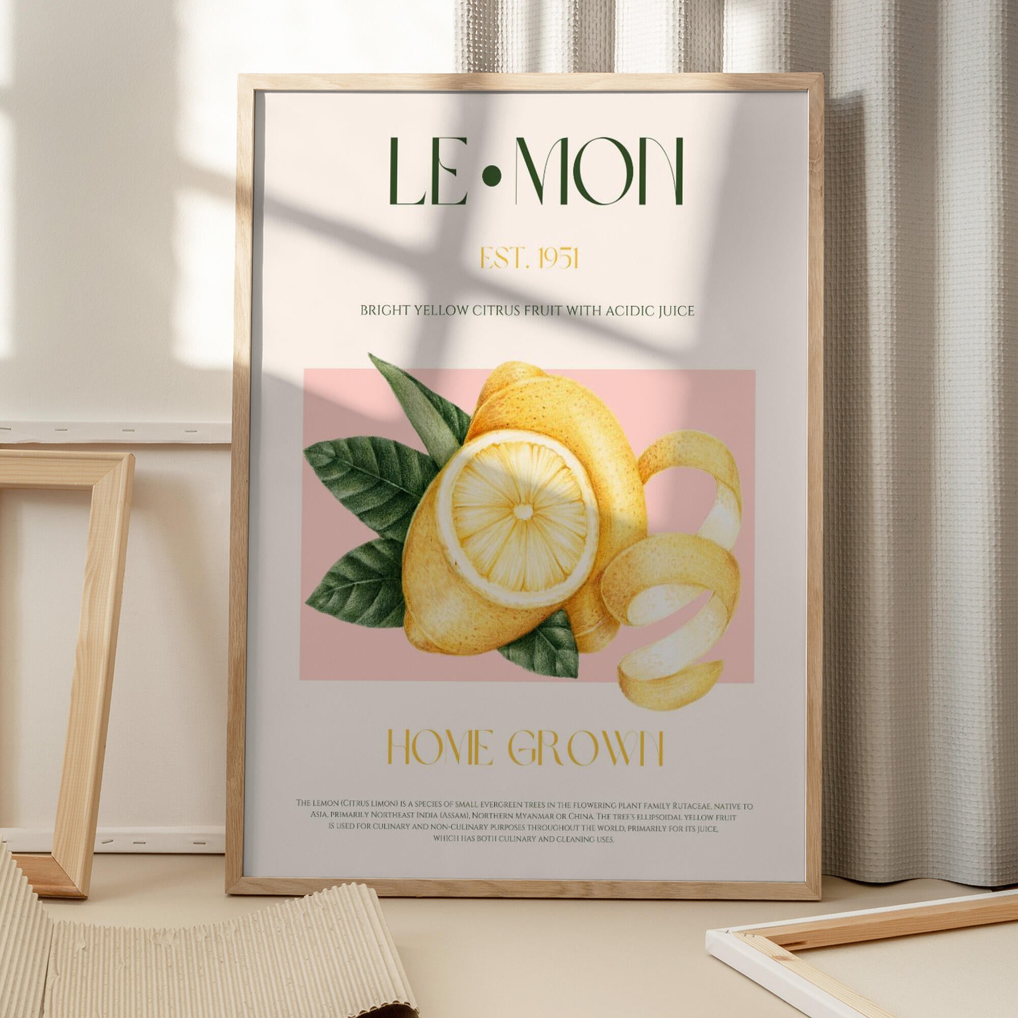 Vintage Style Sliced Lemon With Leaves