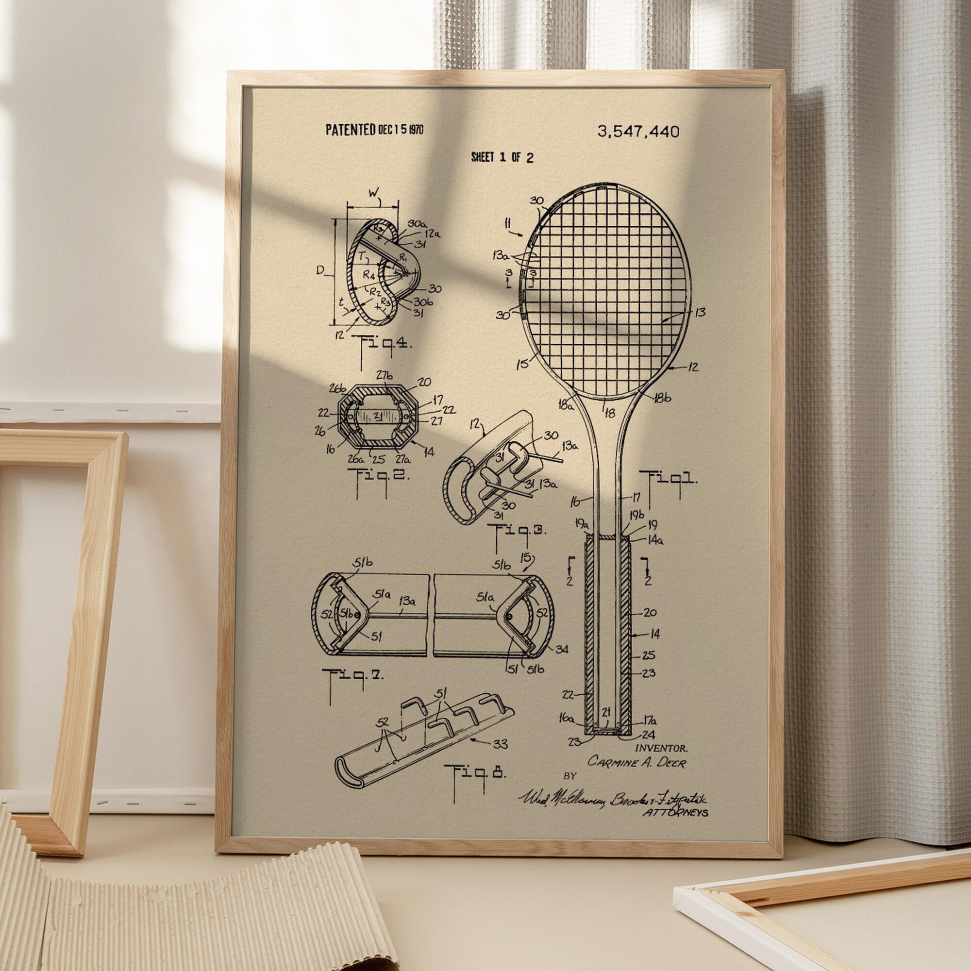 Tennis Racket Patent 1970