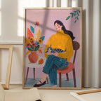 Woman with Cat and Autumn Bouquet
