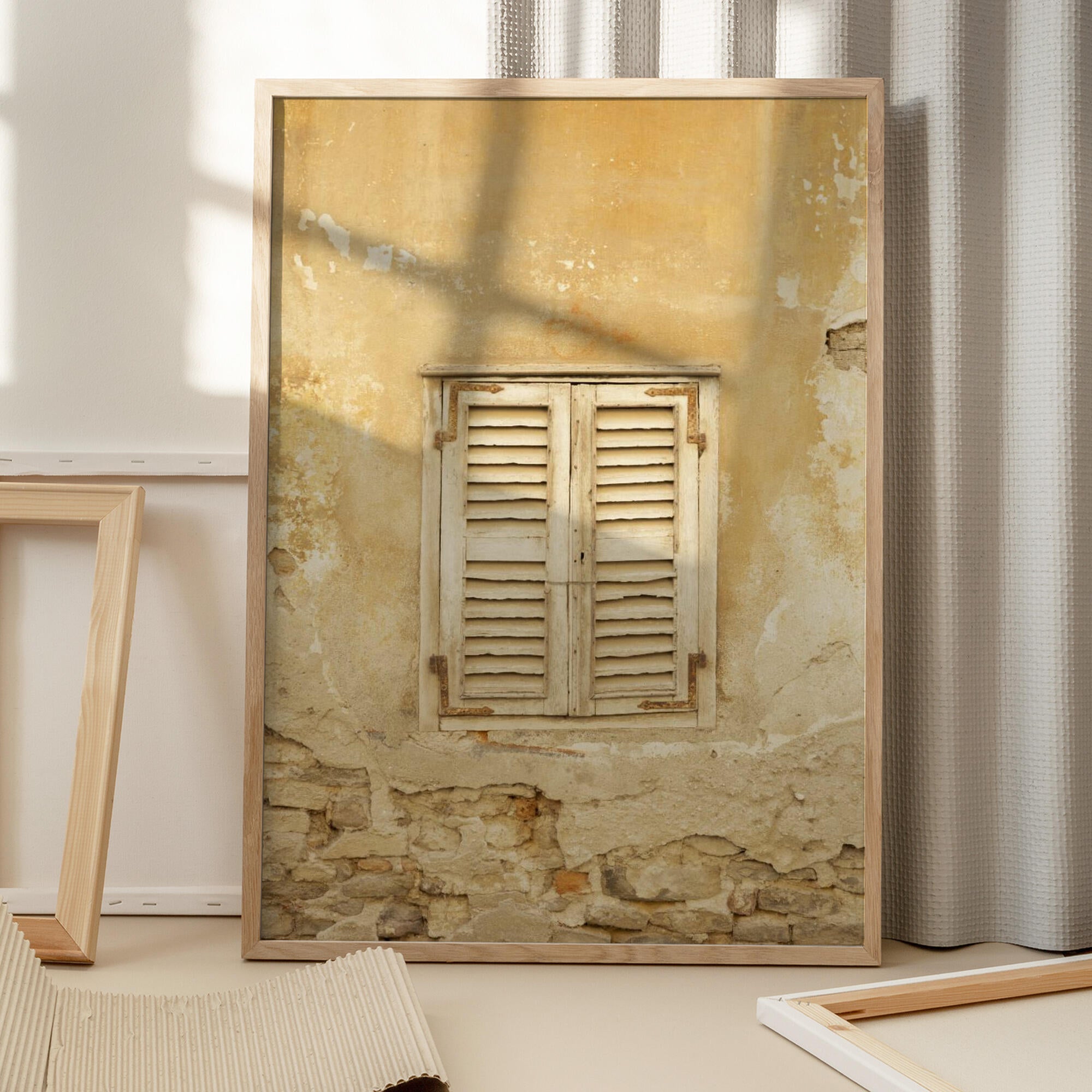 Old yellow shutters in Italy - mediterranean street and travel photography
