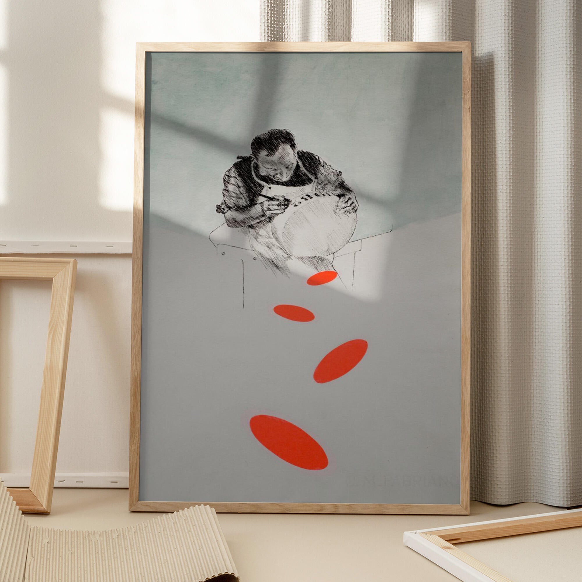 Man Drawing Orange Shapes