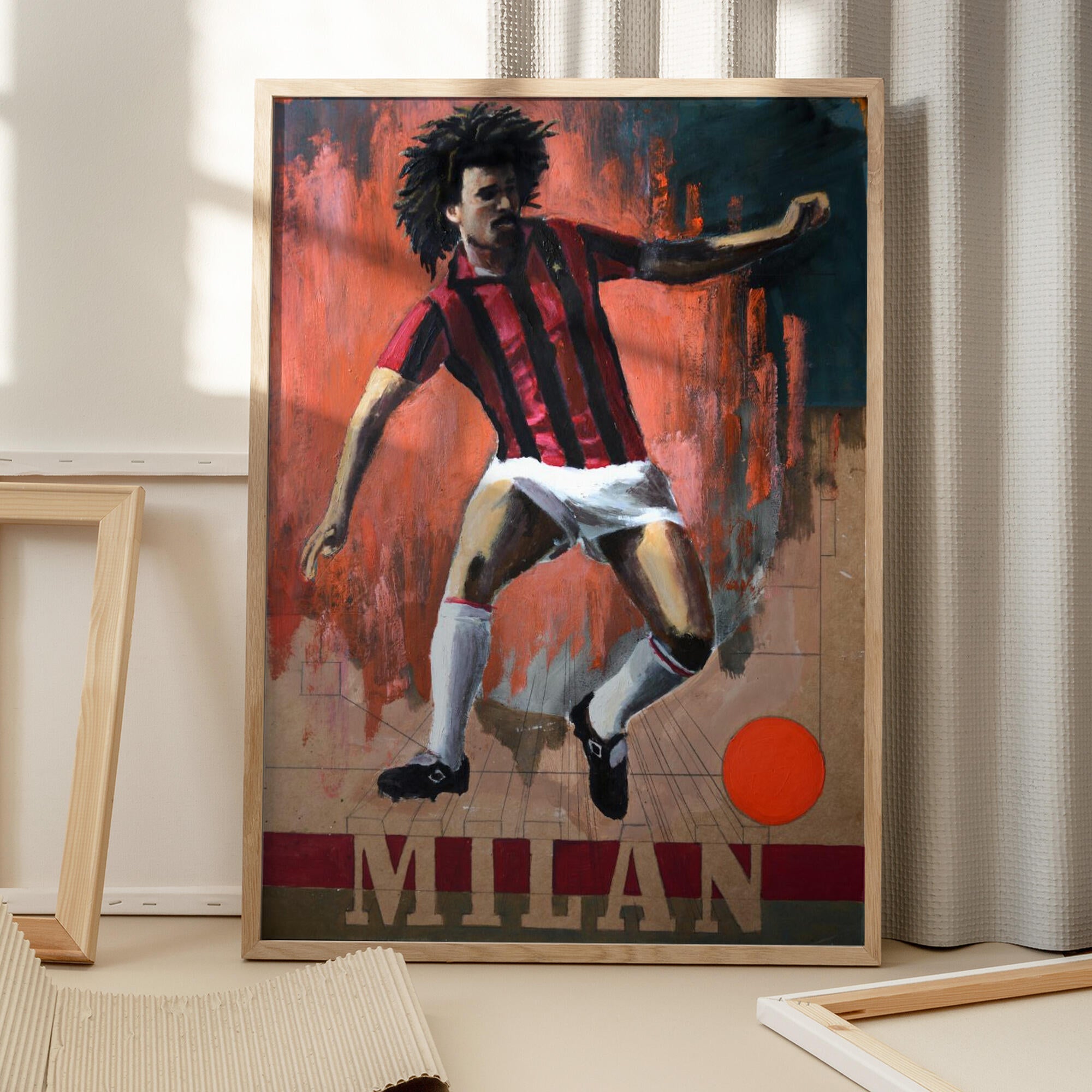 Dynamic Footballer in Red Stripes