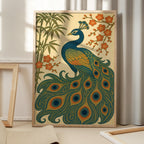 Ukiyo E Style Japanese Peacock With Bamboo and Blossom