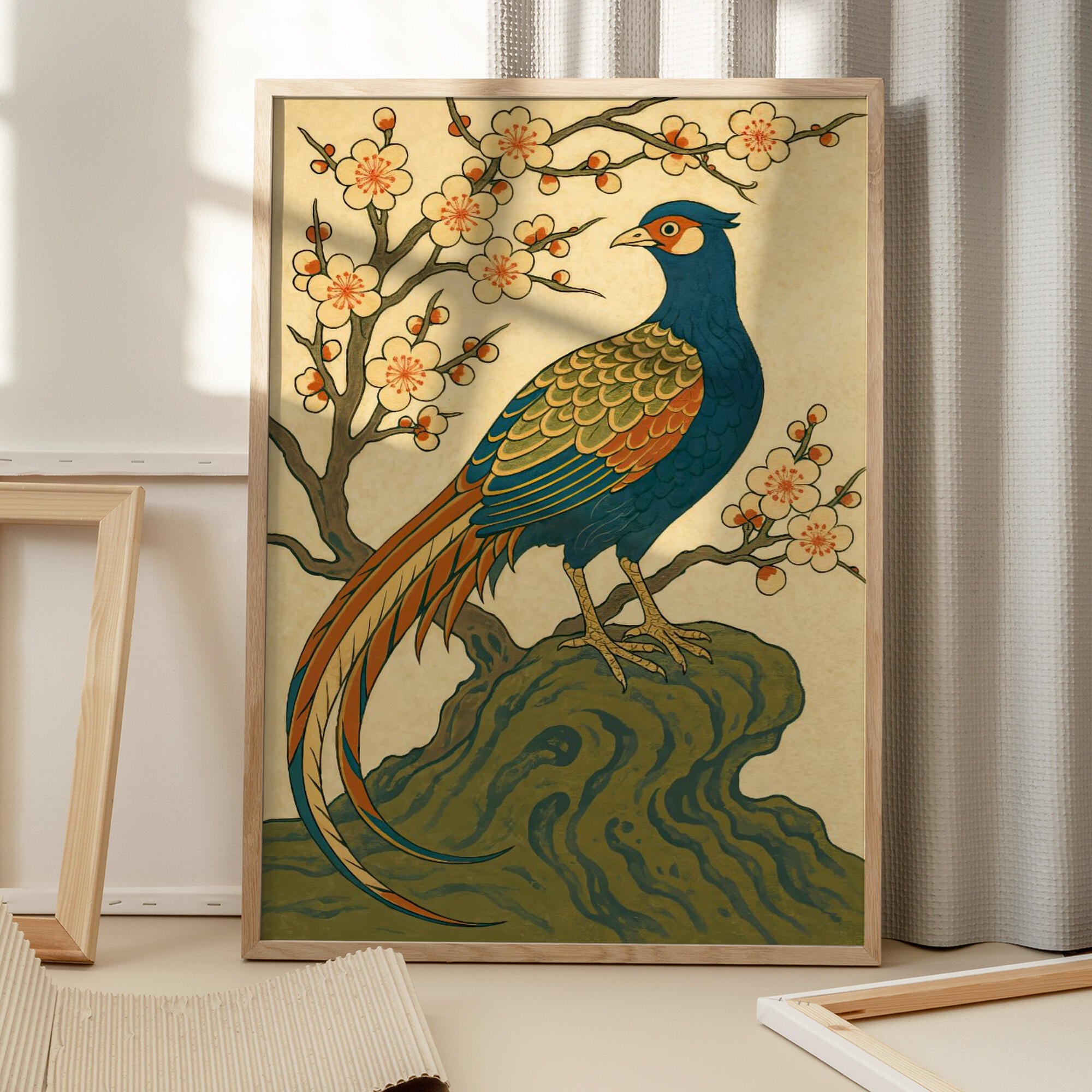 Ukiyo E Style Japanese Pheasant At Plum Blossom
