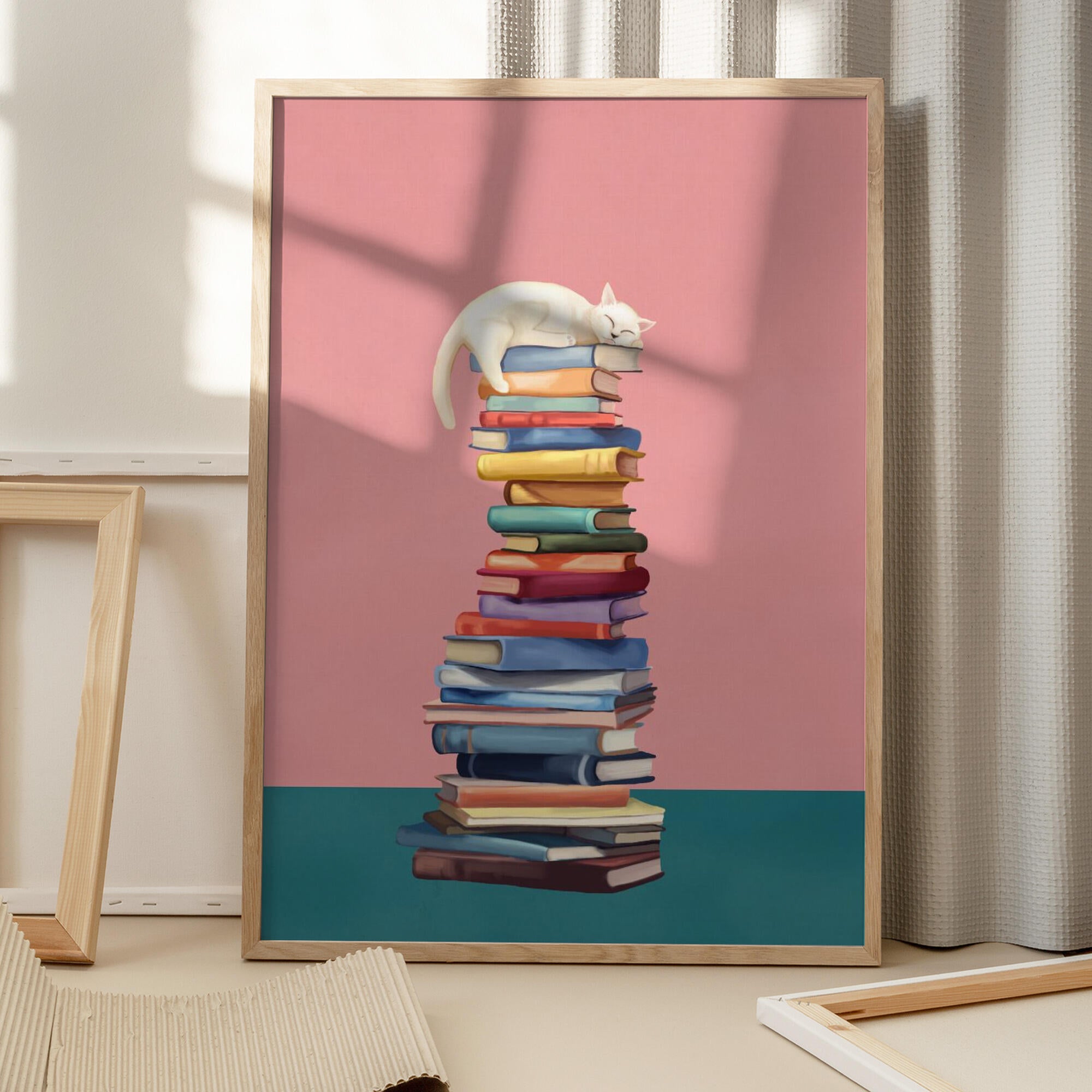Cozy Cat on Colorful Books