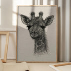 Thread portrait baby giraffe on handmade paper
