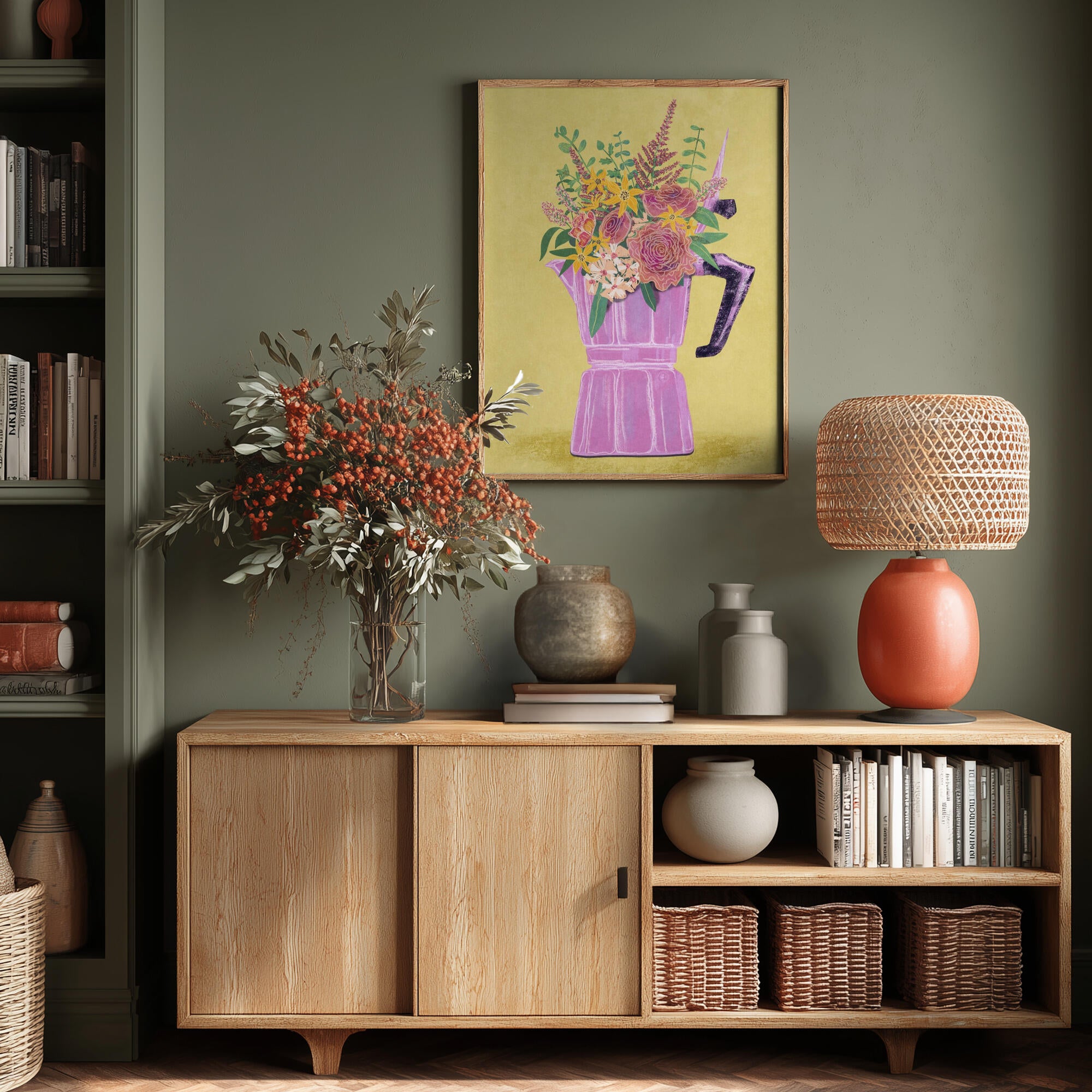 Espresso Maker with Flowers