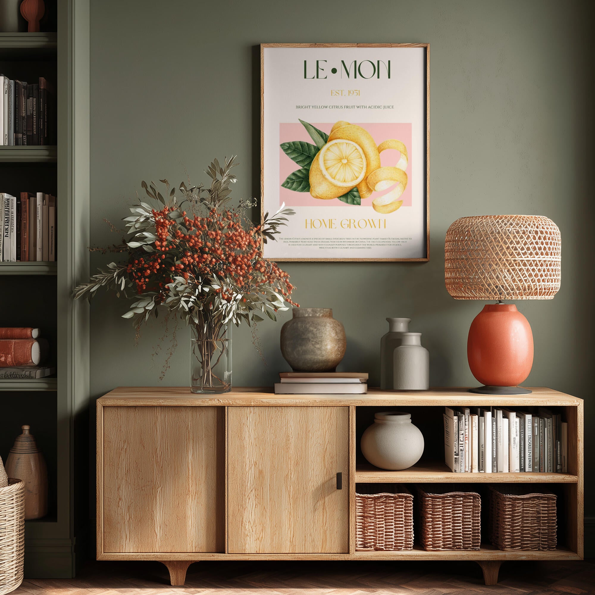 Vintage Style Sliced Lemon With Leaves