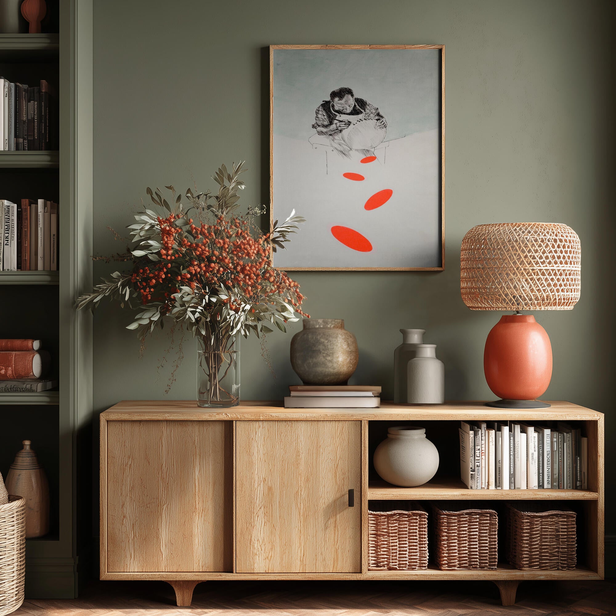 Man Drawing Orange Shapes