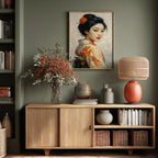 Portrait of a Japanese Geisha In a Floral Kimono