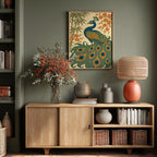 Ukiyo E Style Japanese Peacock With Bamboo and Blossom