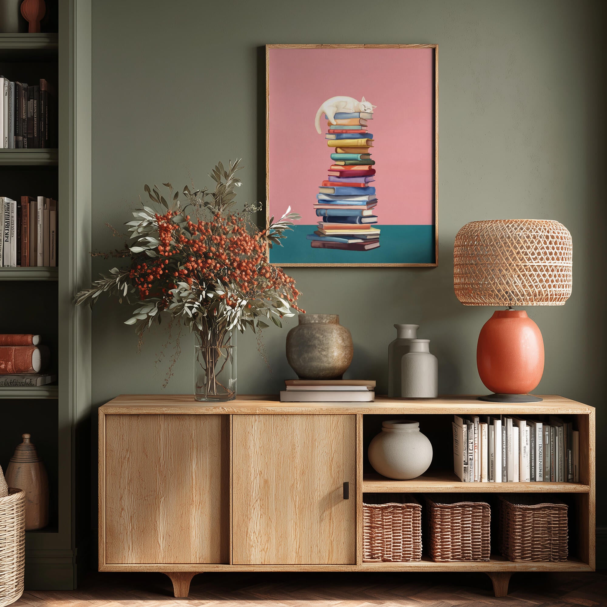 Cozy Cat on Colorful Books
