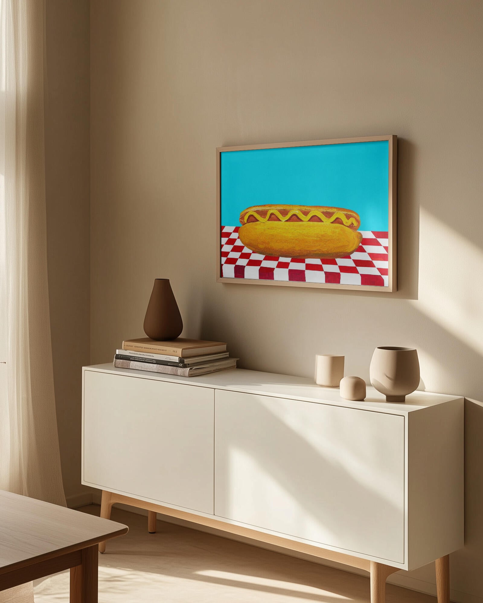 Hot Dog With Mustard Red Check Blue