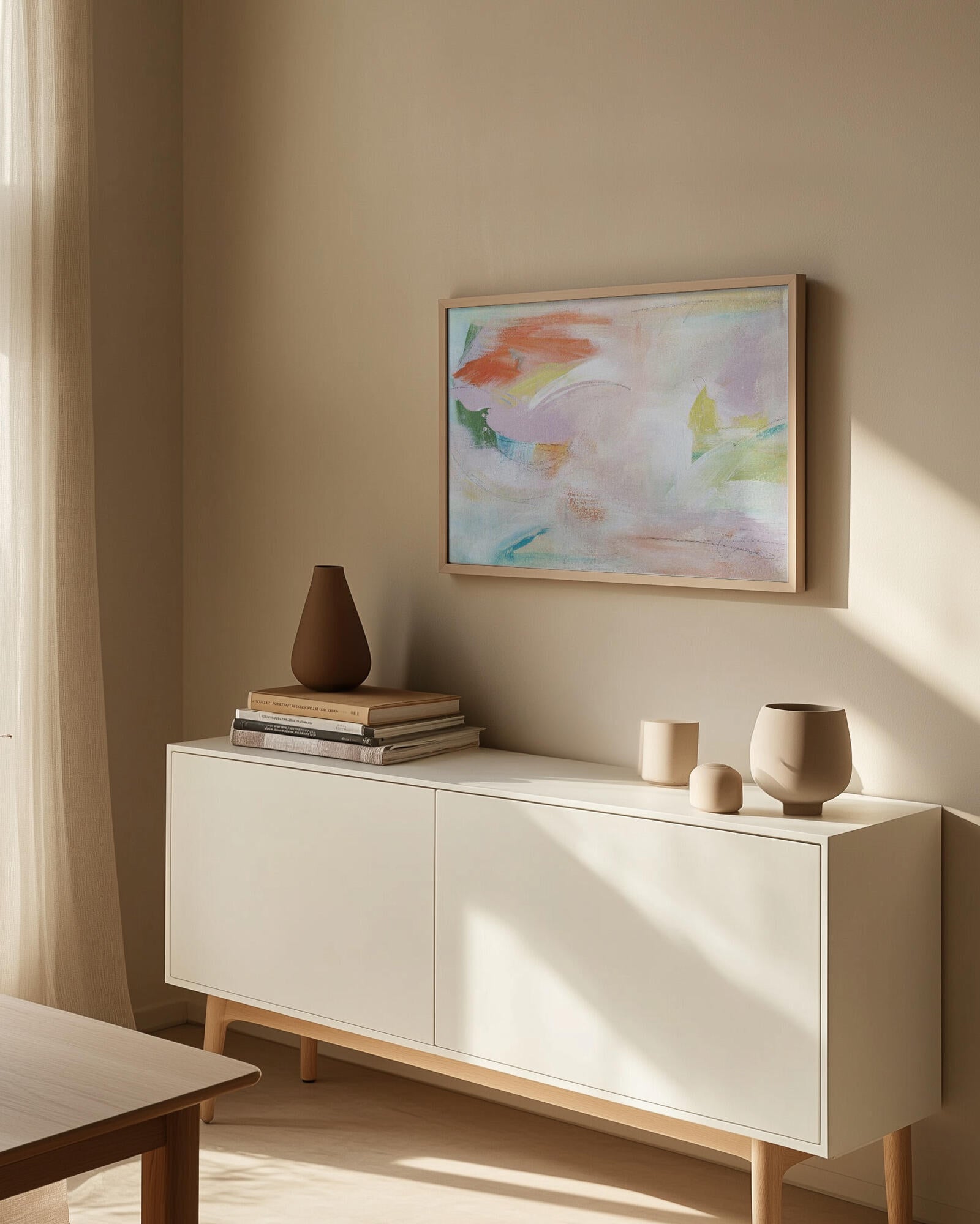 Dynamic Brushstrokes of Orange Green and Purple