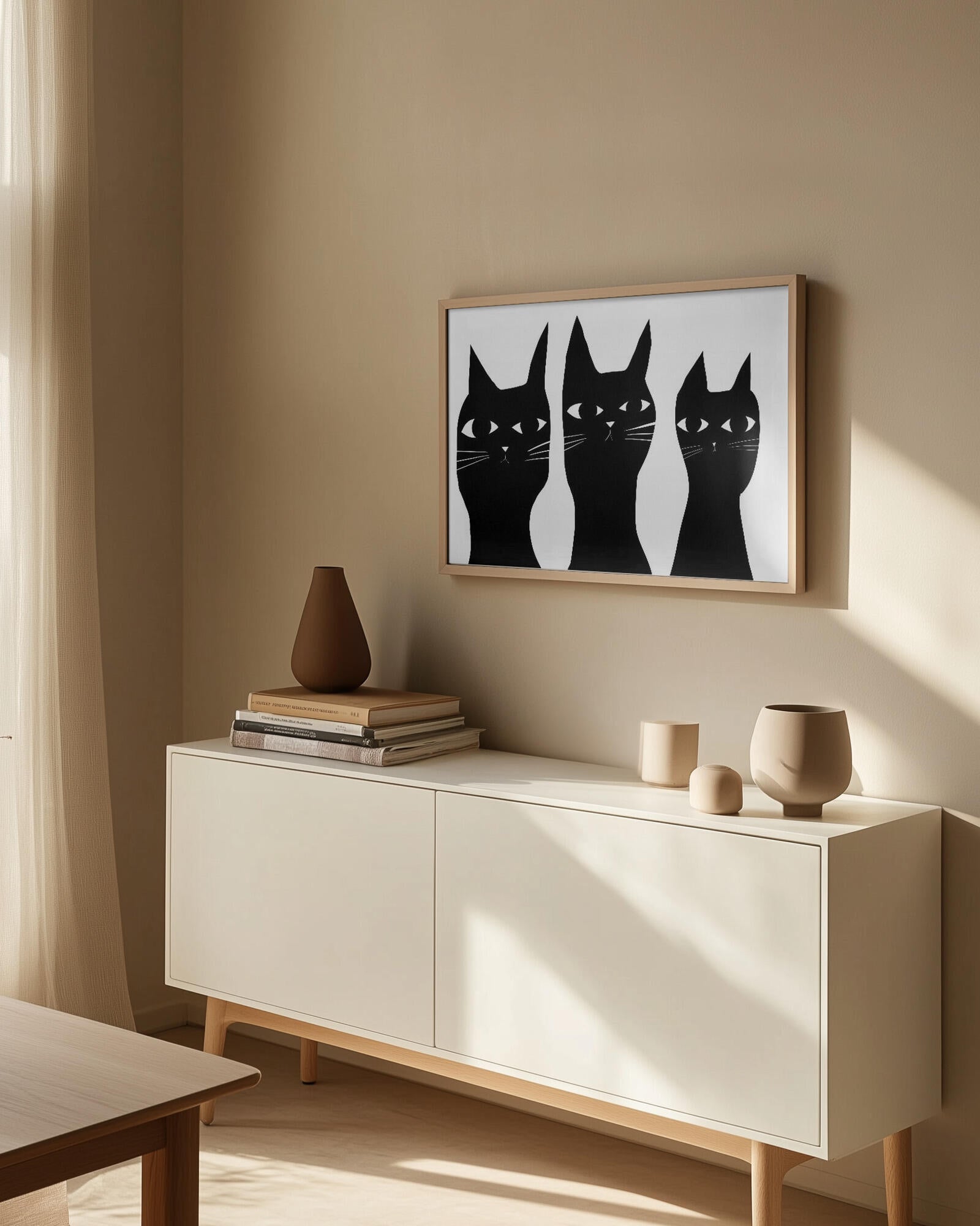 Three black cats peeking cat