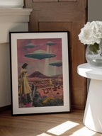 Desert Landscape With UFOs Hovering