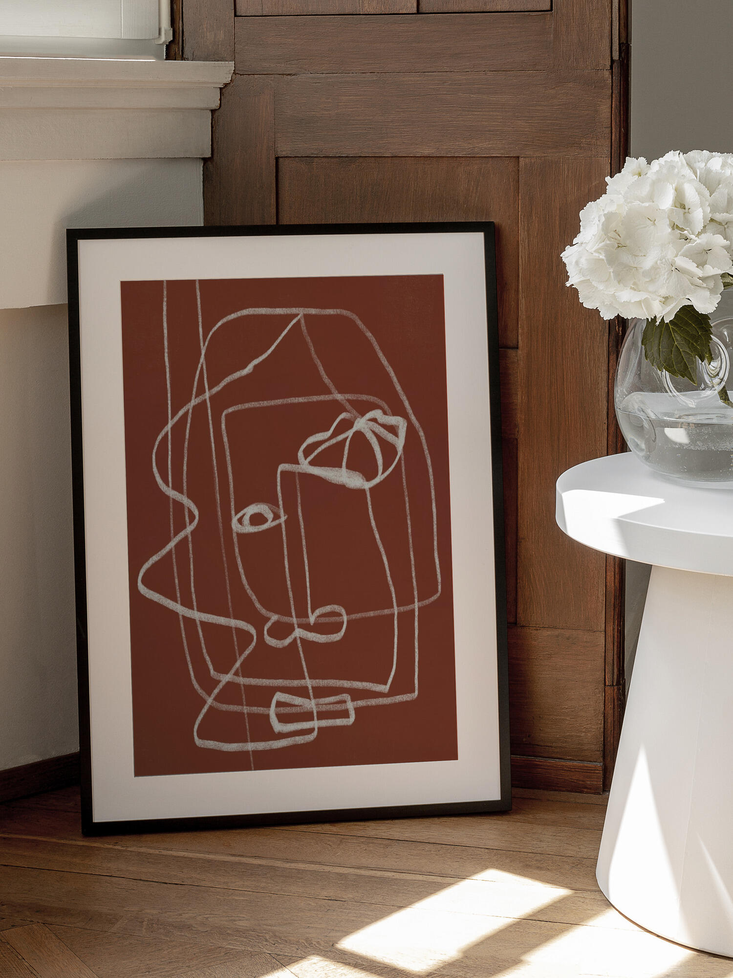 Line Art Abstract Portrait Terracotta 03
