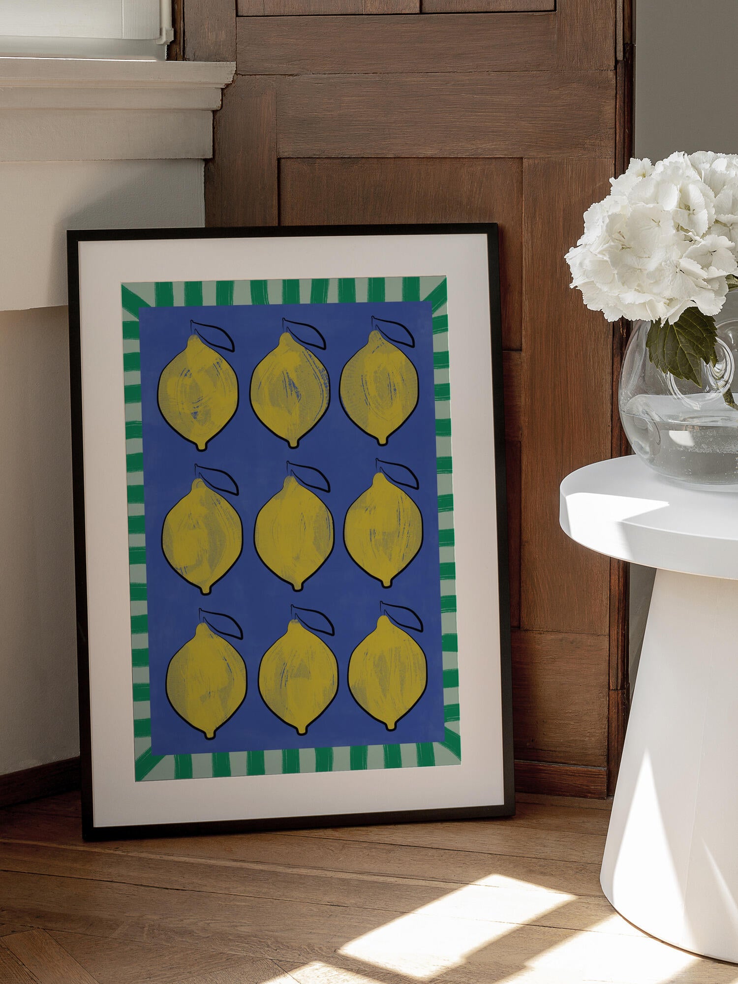 Vibrant Yellow Lemons on a Deep Blue