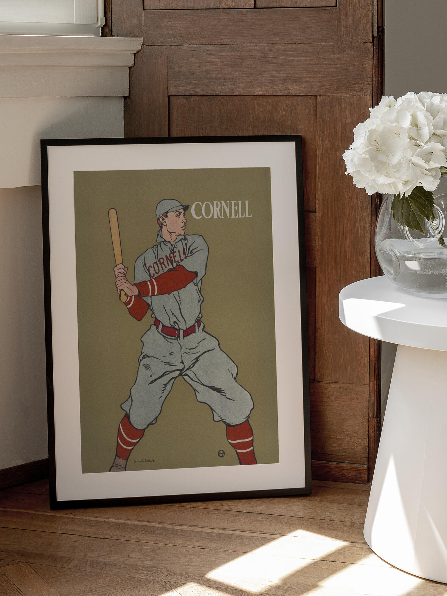 Vintage Drawing of a Baseball Player Holding a Bat