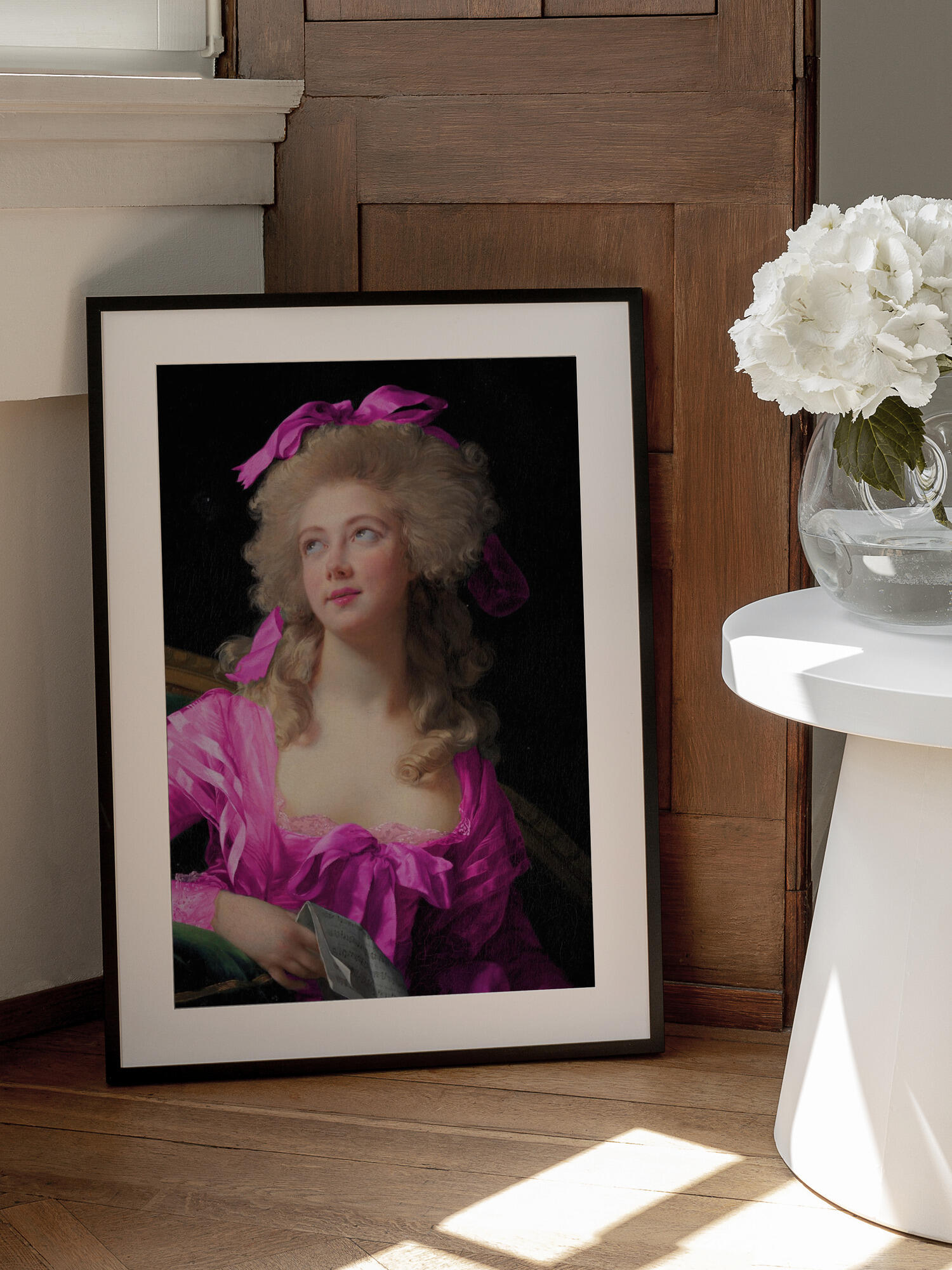 Woman in a Vibrant Pink Gown and Ribbon