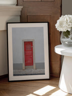 The red door nr 7 in Ericeira, Portugal - summer street and travel photography