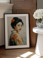 Portrait of a Japanese Geisha In a Floral Kimono