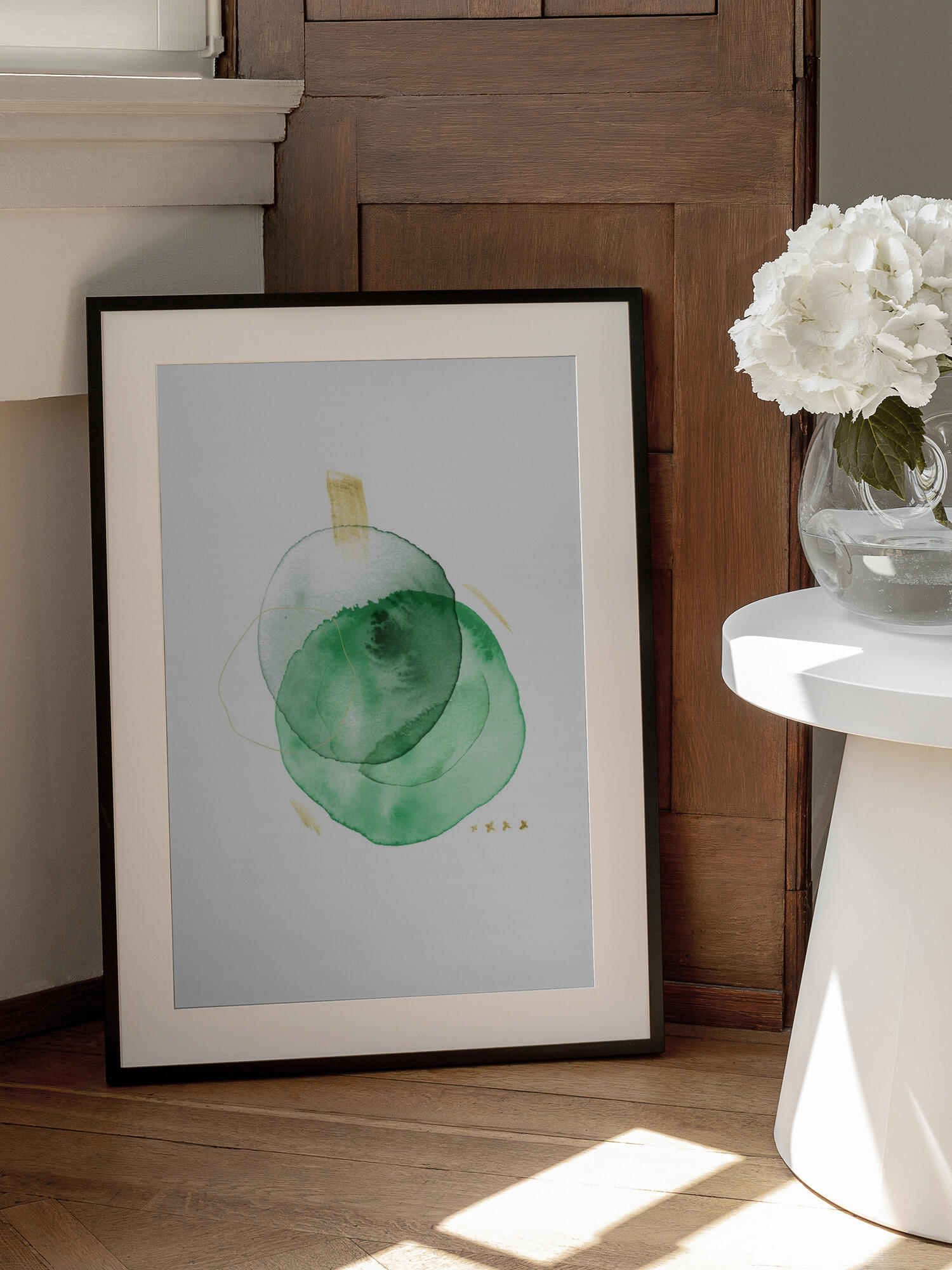 Watercolor Green Gold Abstract