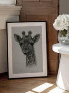 Thread portrait baby giraffe on handmade paper