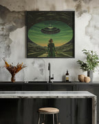 A Woman Standing Beneath a UFO