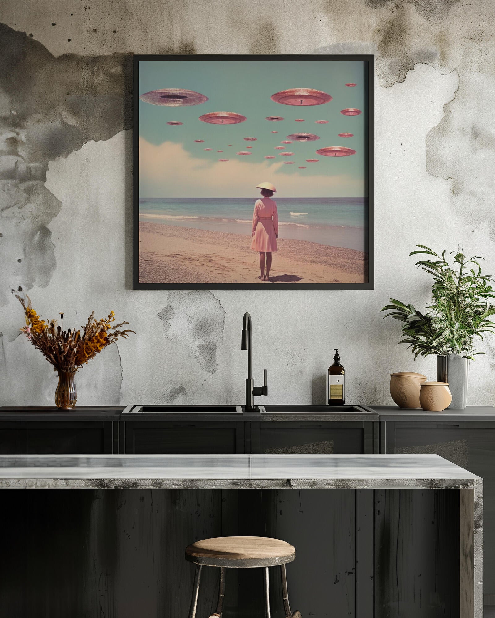 Space Beach Collage Art