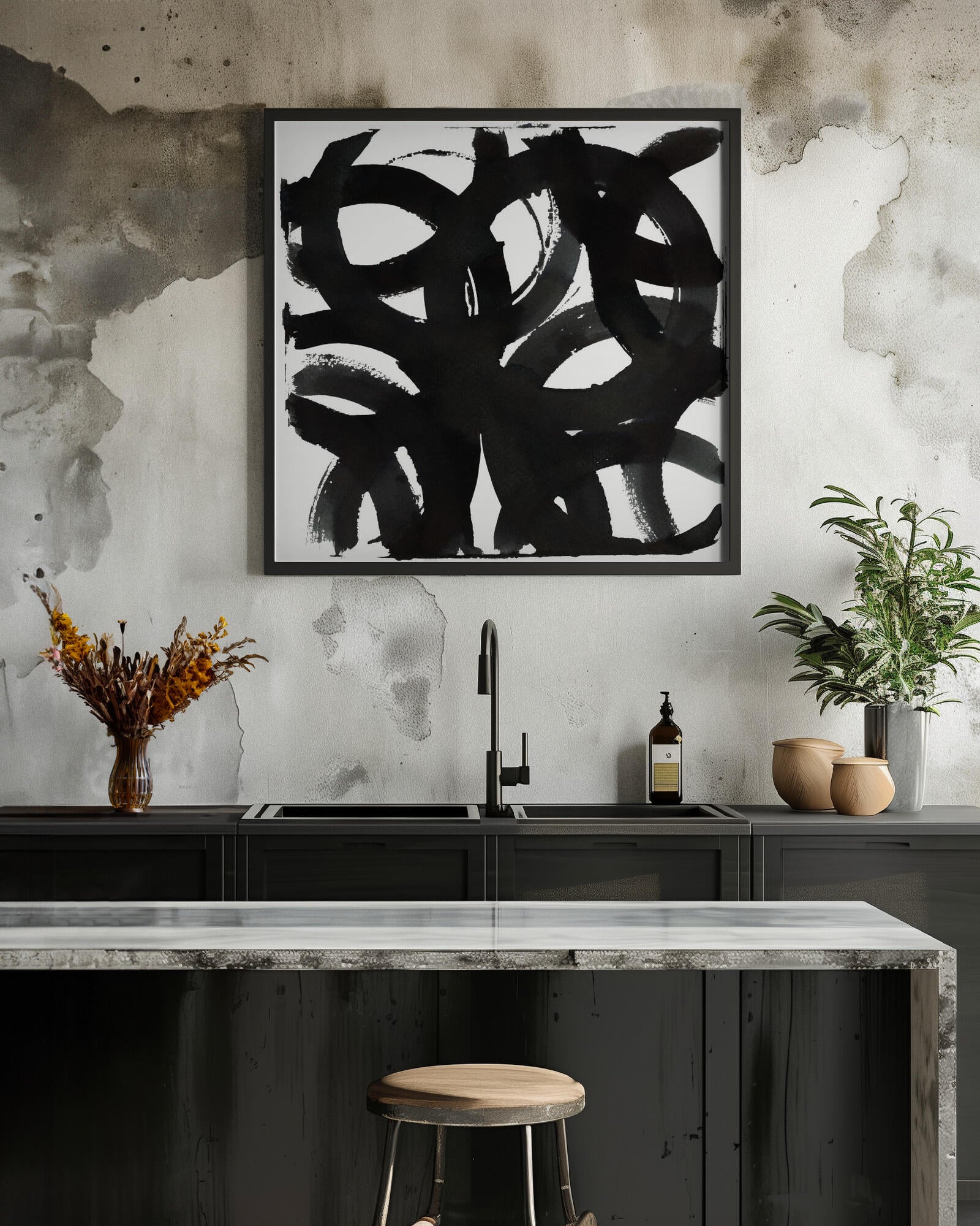 Black Ink Curls Print