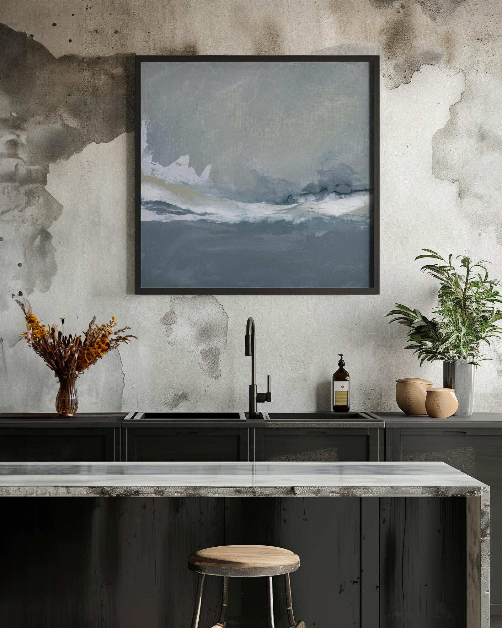 Dynamic Ocean Waves Under a Cloudy Sky