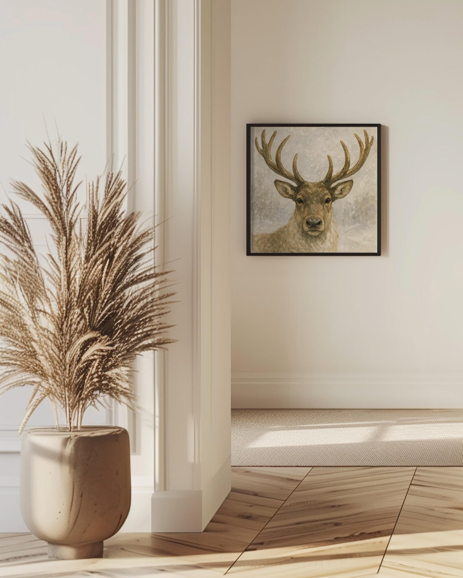 Deer In Snowy Winter Forest
