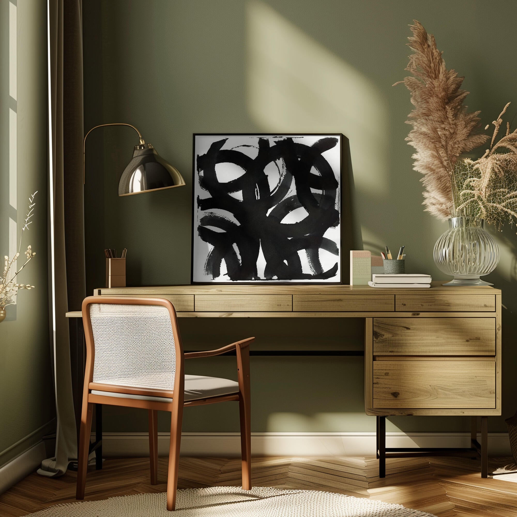 Black Ink Curls Print