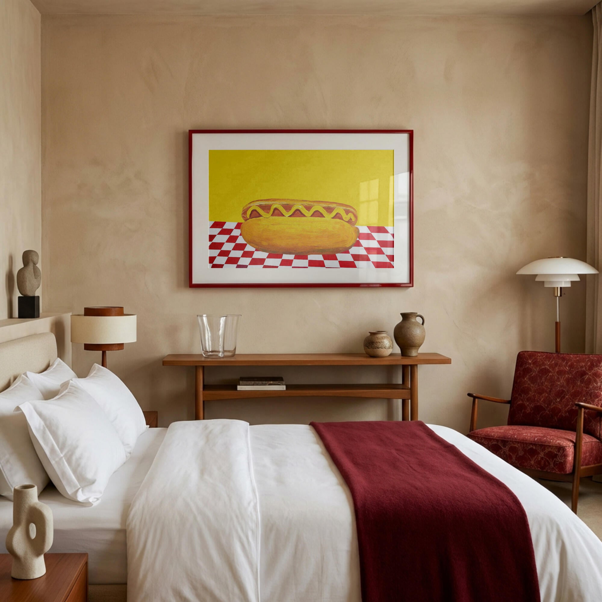 Hot Dog With Mustard Red Check Yellow